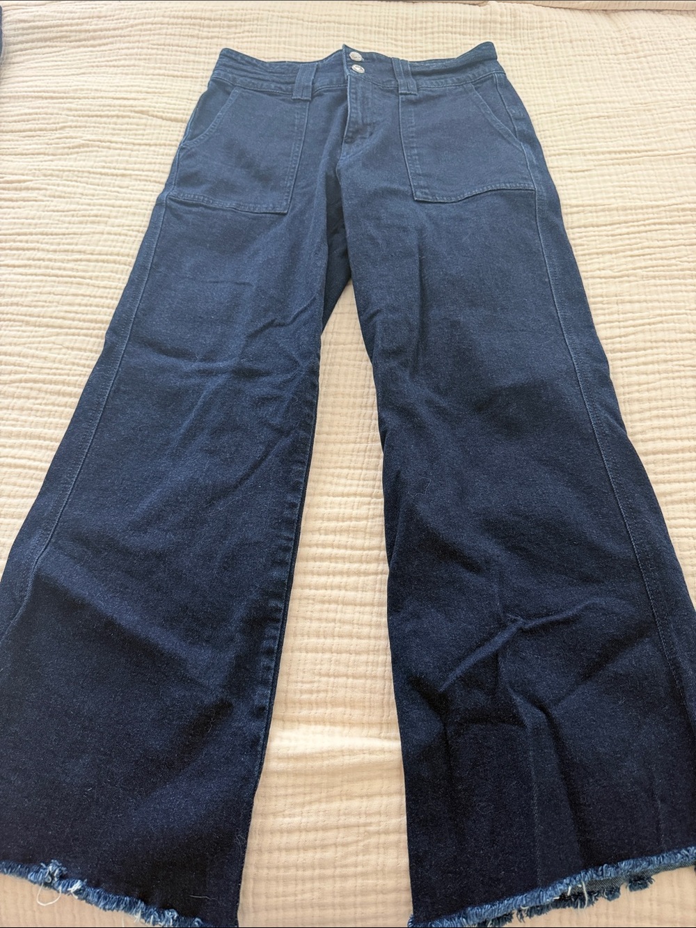 High-Rise Navy Wide-Leg Jeans with Patch Pockets
